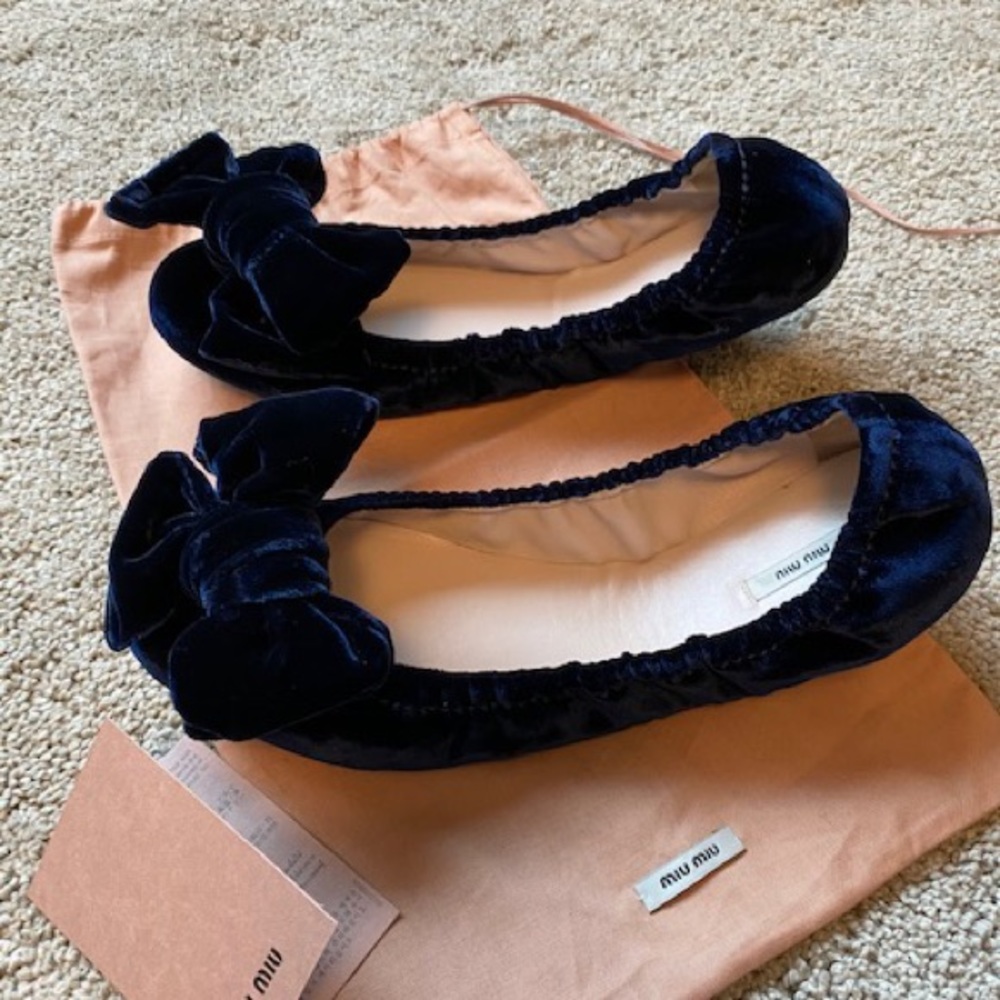 Miu Miu - NBW Midnight Blue Velvet Ballet Flats